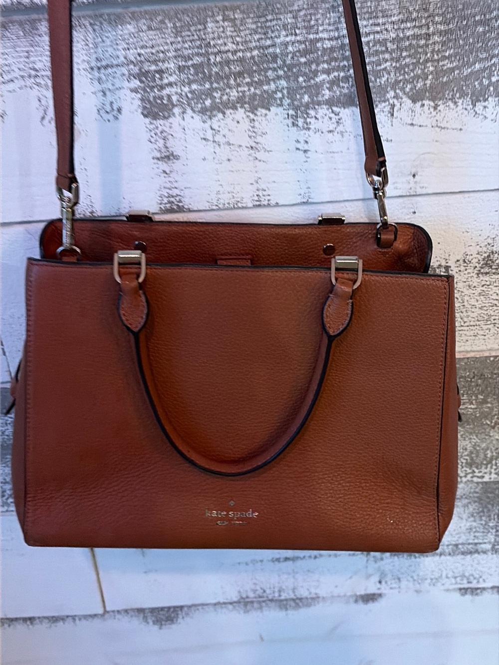 Kate Spade New York Cognac Pebbled Leather Satchel Crossbody Purse 👜 - Picture 14 of 14